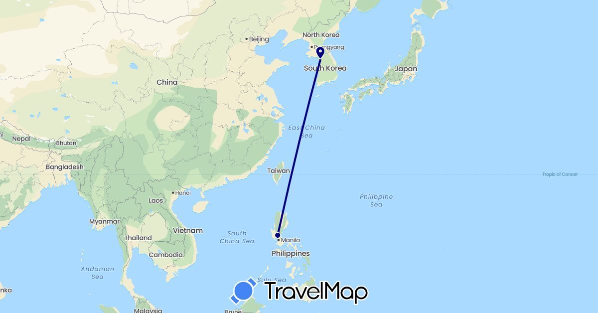 TravelMap itinerary: driving in South Korea, Philippines (Asia)